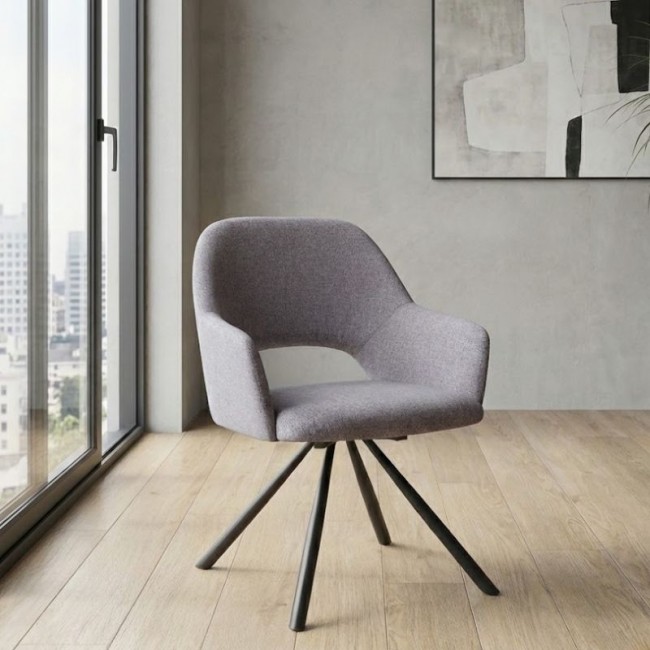 Gabriel Megapap fabric dining armchair in beige color with black metal leg 58x60x85cm.