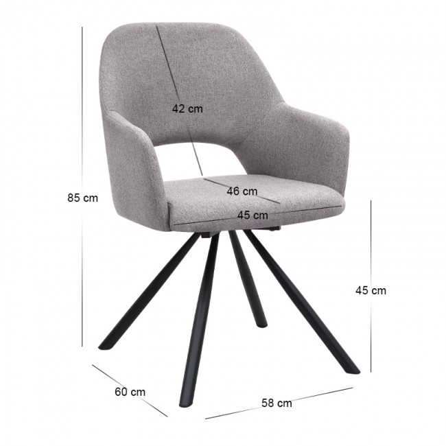 Gabriel Megapap fabric dining armchair in beige color with black metal leg 58x60x85cm.