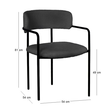 GILLAN Armchair Metal Black/Teddy Fabric Black