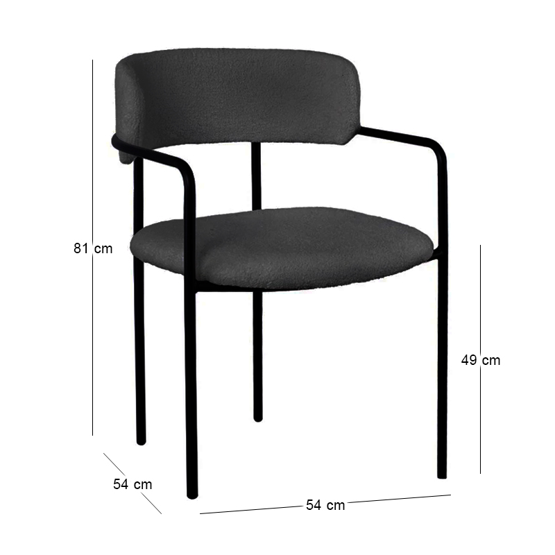 GILLAN Armchair Metal Black/Teddy Fabric Black
