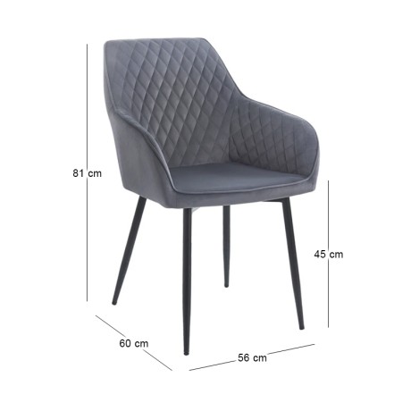 LILA Armchair Metal Black/Fabric Velure Grey