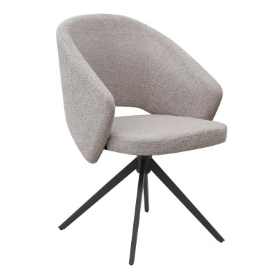 Πολυθρόνα τραπεζαρίας Milano Megapap περιστρεφόμενη χρώμα ανοιχτό μπεζ ύφασμα - μεταλλικό μαύρο πόδι 64x64x83εκ.