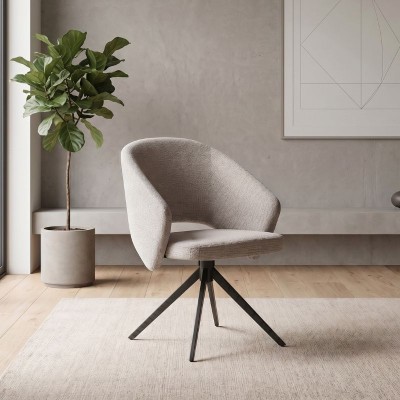 Πολυθρόνα τραπεζαρίας Milano Megapap περιστρεφόμενη χρώμα ανοιχτό μπεζ ύφασμα - μεταλλικό μαύρο πόδι 64x64x83εκ.