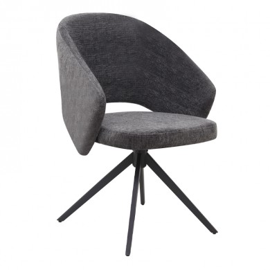 Πολυθρόνα τραπεζαρίας Milano Megapap περιστρεφόμενη χρώμα ανθρακί ύφασμα - μεταλλικό μαύρο πόδι 64x64x83εκ.