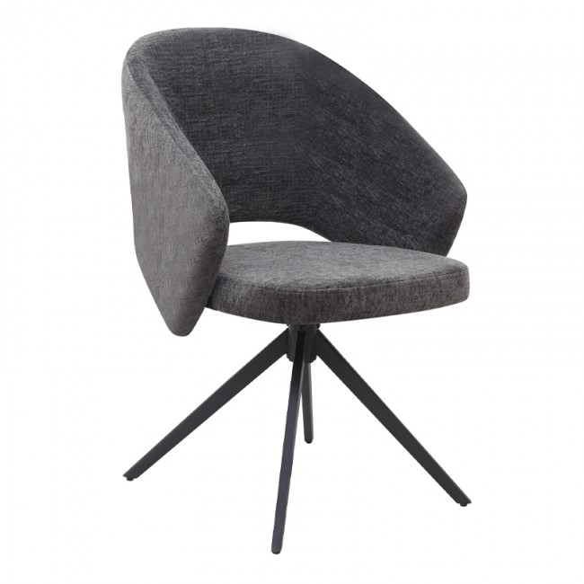 Πολυθρόνα τραπεζαρίας Milano Megapap περιστρεφόμενη χρώμα ανθρακί ύφασμα - μεταλλικό μαύρο πόδι 64x64x83εκ.