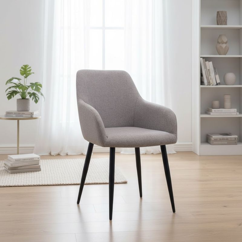 Monica Megapap fabric dining armchair in beige color with black metal leg 54x57x84cm.