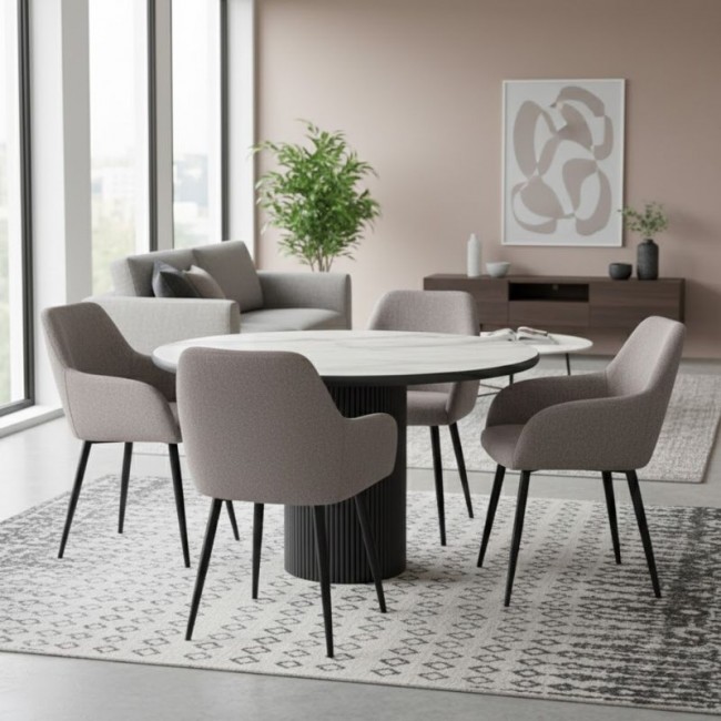 Πολυθρόνα τραπεζαρίας Monica Megapap ανοιχτό μπεζ ύφασμα - μεταλλικό μαύρο πόδι 54x57x84εκ.