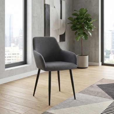 Monica Megapap fabric dining armchair in grey color with black metal leg 54x57x84cm.