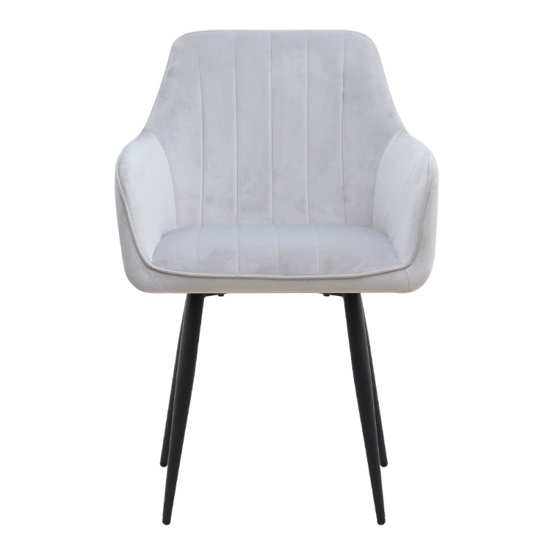 Piero Megapap velvet dining armchair in light grey color with black metal leg 57x60x85.5cm.