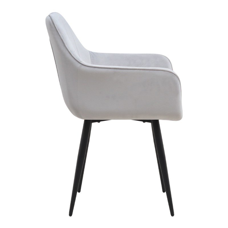 Piero Megapap velvet dining armchair in light grey color with black metal leg 57x60x85.5cm.