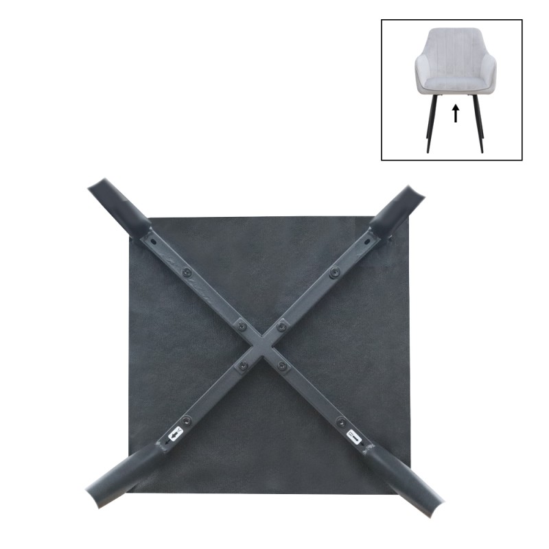 Piero Megapap velvet dining armchair in light grey color with black metal leg 57x60x85.5cm.