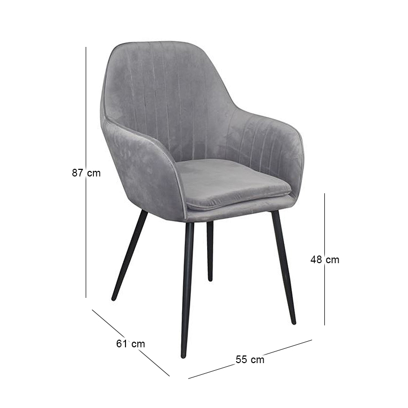 VALERY Armchair Steel Black/Fabric Velure Grey