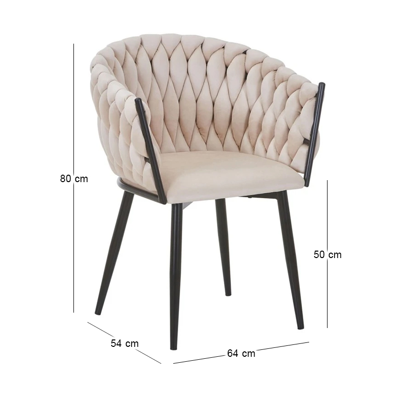 VERDI Armchair Metal Black/Fabric Velure Beige
