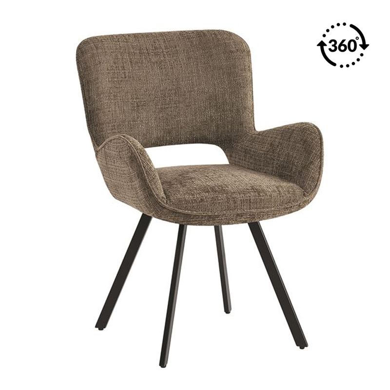VETA Revolving Armchair Black Metal/Brown Fabric