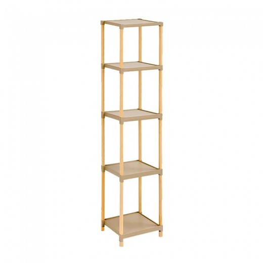 Ραφιέρα δαπέδου πλαστική - ξύλινη χρώμα φυσικό - μπεζ 28x25x137εκ.