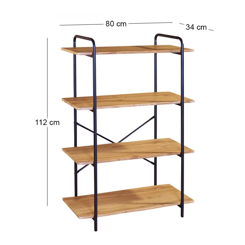 BOOKCASE 80x34x112cm Metal Black/Sonoma