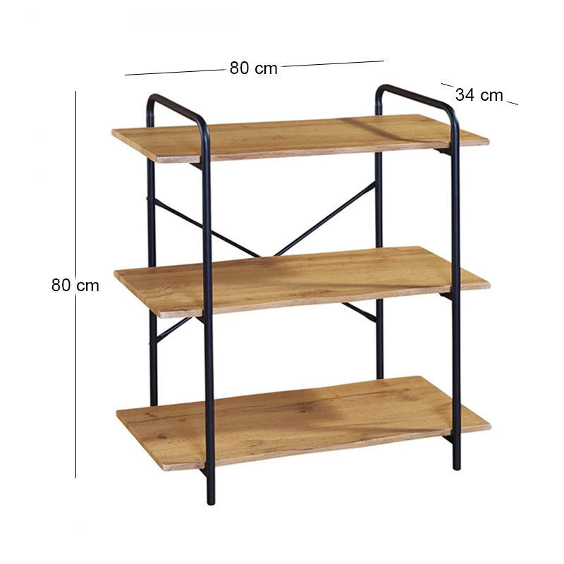 Βιβλιοθήκη μεταλλική - MDF χρώμα μαύρο - sonoma 80x34x80εκ.