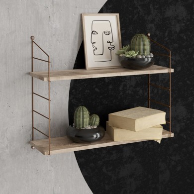 Armoni Megapap melamine - metal wall shelf in sacramento oak - brown color 72x20x58cm.