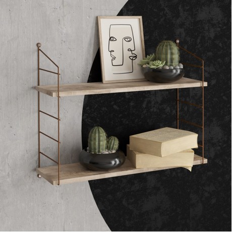 Armoni Megapap melamine - metal wall shelf in sacramento oak - brown color 72x20x58cm.