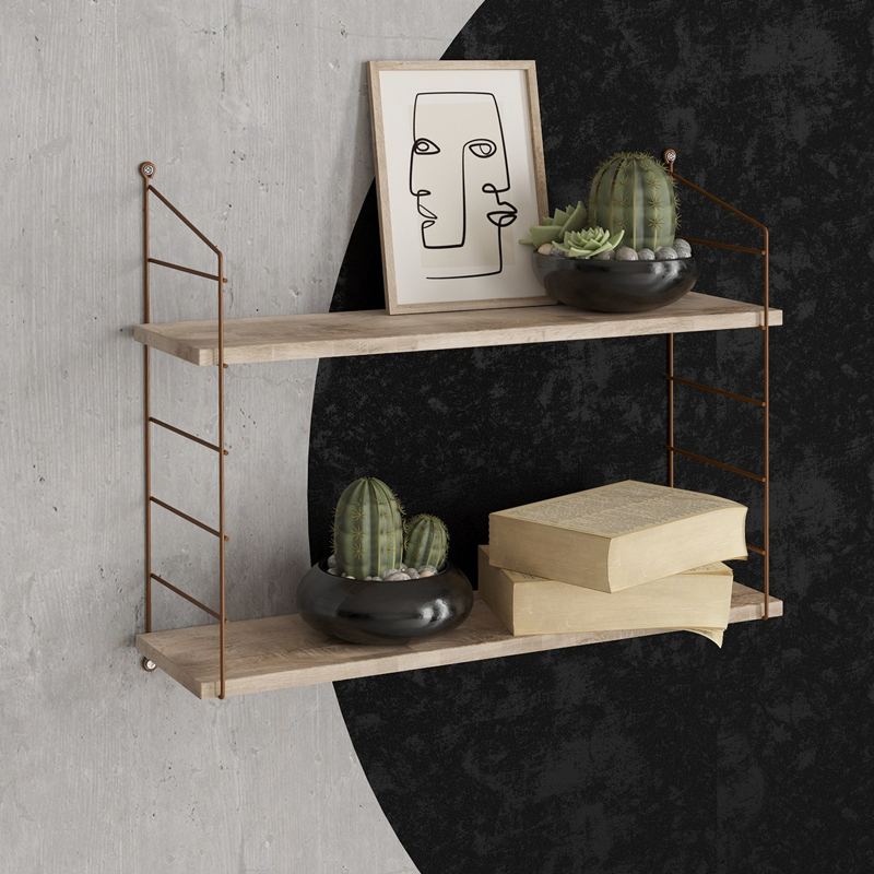 Armoni Megapap melamine - metal wall shelf in sacramento oak - brown color 72x20x58cm.