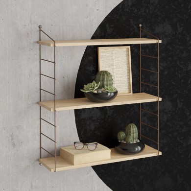 Armoni Megapap melamine - metal wall shelf in sapphire oak - brown color 72x20x85cm.