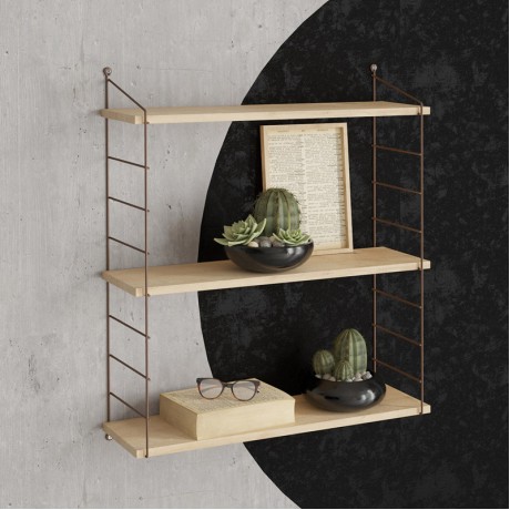 Armoni Megapap melamine - metal wall shelf in sapphire oak - brown color 72x20x85cm.