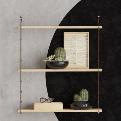 Armoni Megapap melamine - metal wall shelf in sapphire oak - brown color 72x20x85cm.