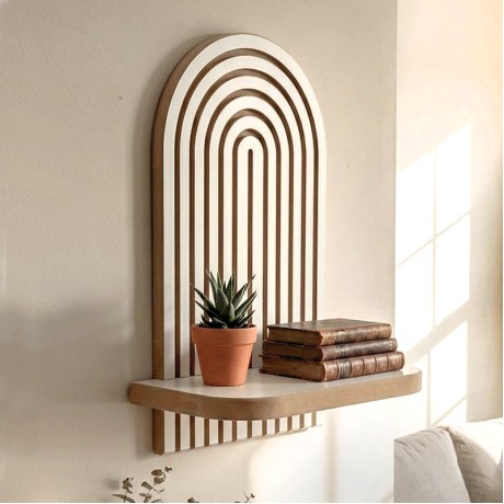 Artwill Megapap MDF wall shelf in white - oak 26x13x35cm.