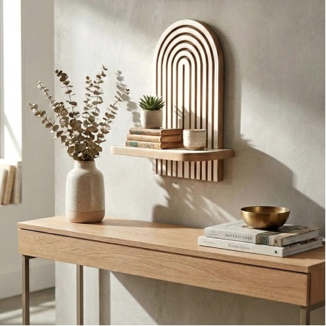Artwill Megapap MDF wall shelf in white - oak 26x13x35cm.