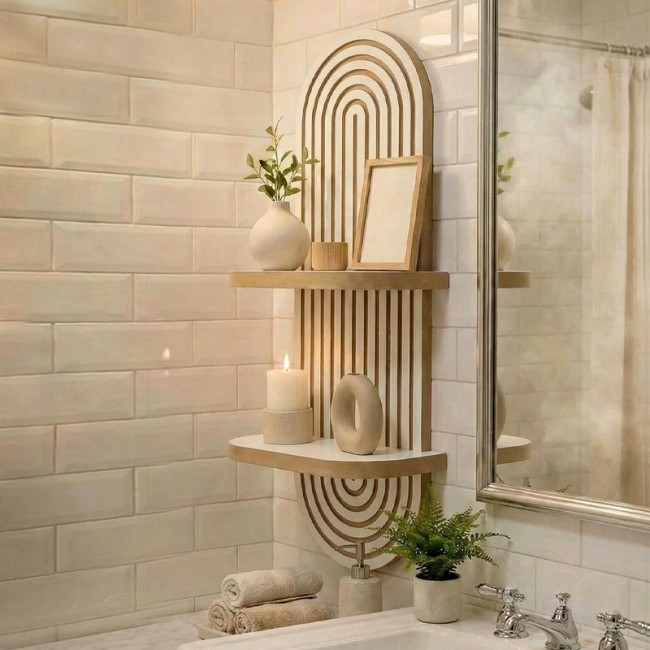 Ραφιέρα τοίχου Artwill Megapap Mdf χρώμα λευκό - oak 26x13x70εκ.