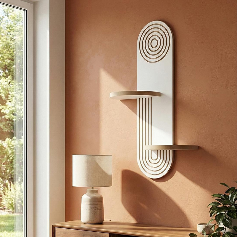 Artwill Megapap MDF wall shelf in white - oak 46x13x70cm.