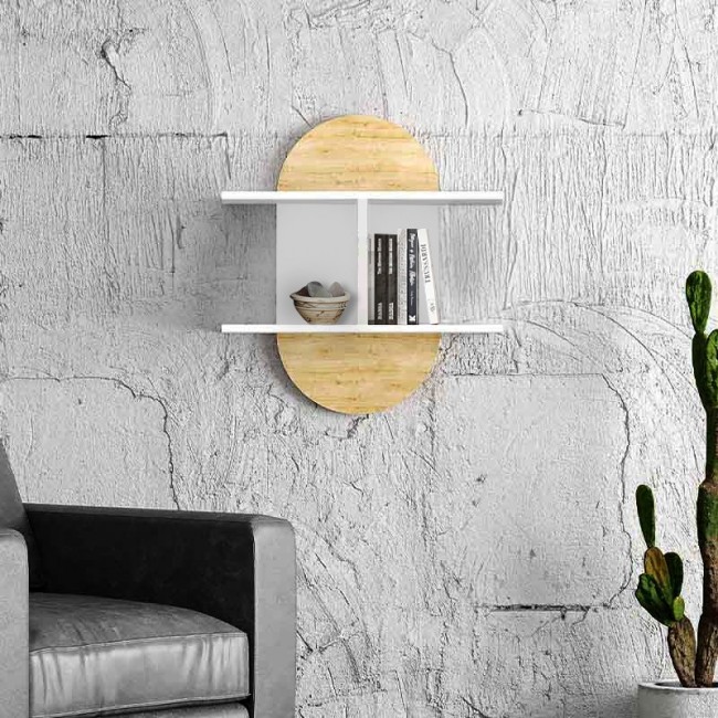 Auro Megapap melamine wall shelf in oak - white color 67x22x74cm.