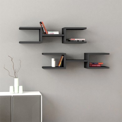 Crab Megapap melamine 2 pieces wall shelves in anthracite color 75x22x17,5cm.