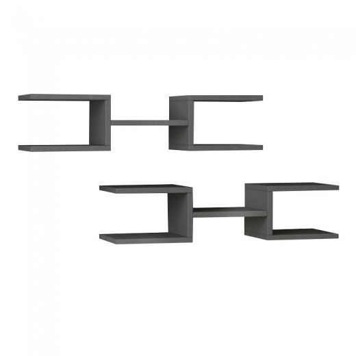 Ραφιέρα τοίχου Crab Megapap 2 τεμαχίων χρώμα ανθρακί 75x22x17,5εκ.