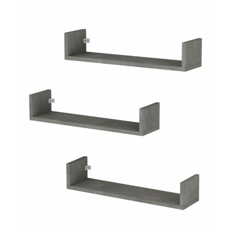Dark Megapap melamine wall shelves set of 3 in concrete grey color 60x15x12cm.