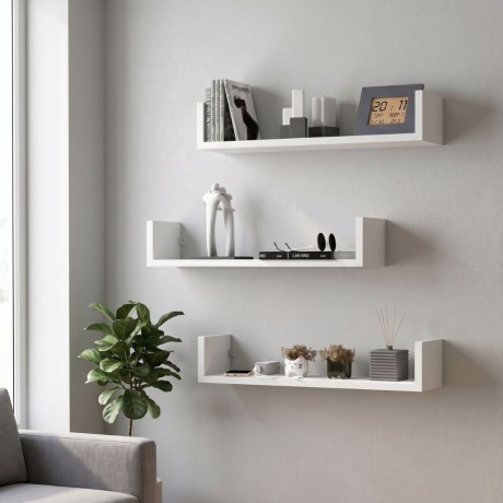 Dark Megapap melamine wall shelves set of 3 in white color 60x15x12cm.