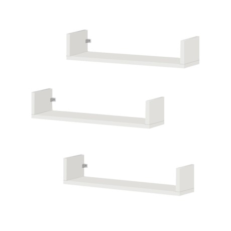 Dark Megapap melamine wall shelves set of 3 in white color 60x15x12cm.