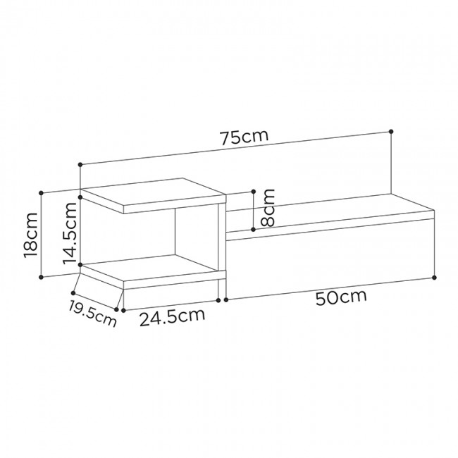 Ραφιέρα τοίχου Fork Megapap 2 τεμαχίων χρώμα λευκό 75x19,5x18εκ.