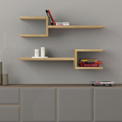 Fork Megapap melamine 2 pieces wall shelves in sapphire oak color 75x19,5x18cm.