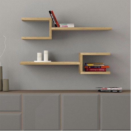 Fork Megapap melamine 2 pieces wall shelves in sapphire oak color 75x19,5x18cm.