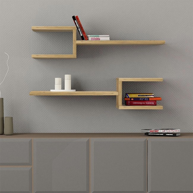 Ραφιέρα τοίχου Fork Megapap 2 τεμαχίων χρώμα sapphire oak 75x19,5x18εκ.