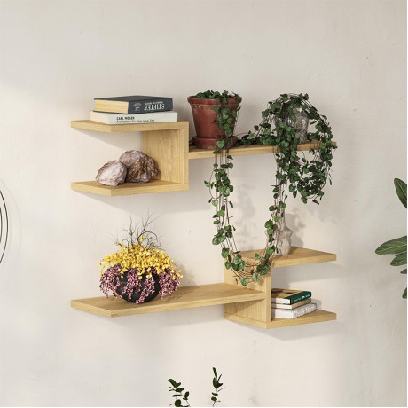 Fork Megapap melamine 2 pieces wall shelves in sapphire oak color 75x19,5x18cm.
