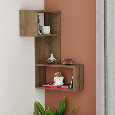 Part Megapap corner melamine wall shelf in light brown color 47x20x82cm.