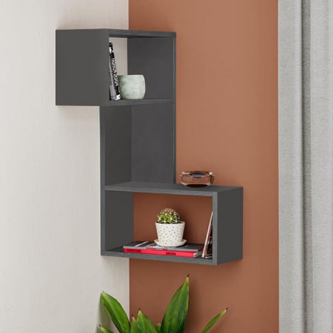 Part Megapap corner melamine wall shelf in anthracite color 47x20x82cm.