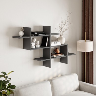 Halic Megapap melamine wall shelf in anthracite color 150x22x82cm.