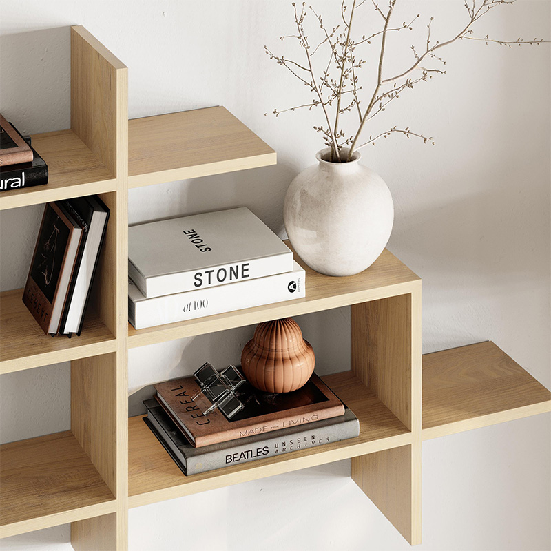 Halic Megapap melamine wall shelf in oak color 150x22x82cm.