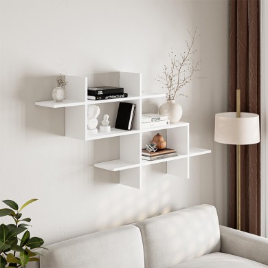 Halic Megapap melamine wall shelf in white color 150x22x82cm.