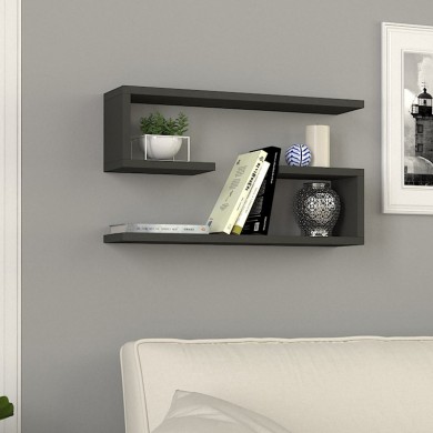Jenika Megapap melamine 2 pieces wall shelf in anthracite color 60x14,5x18cm.