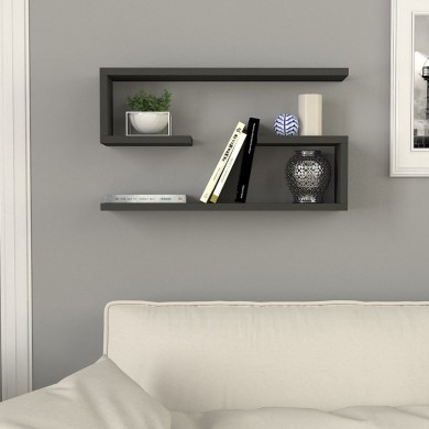 Jenika Megapap melamine 2 pieces wall shelf in anthracite color 60x14,5x18cm.
