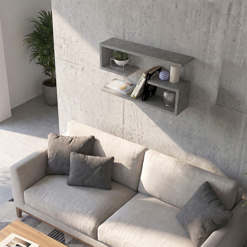 Ραφιέρα τοίχου Jenika Megapap 2 τμχ χρώμα γκρι σκυροδέματος 60x14,5x18εκ.